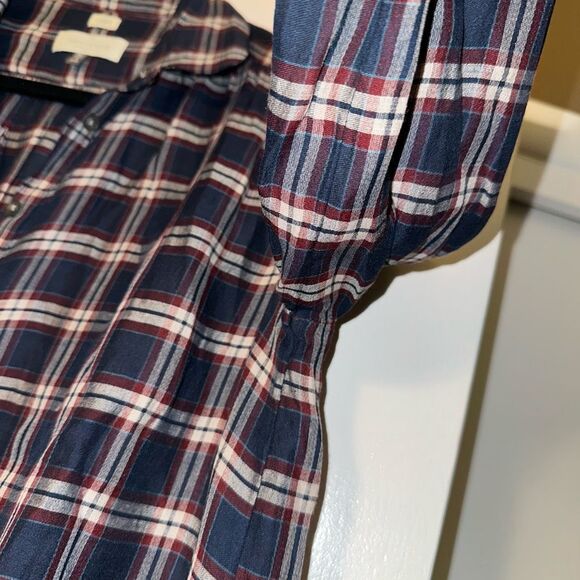 Ann Taylor LOFT SP The Softened Shirt Navy Red Plaid Half Button Collared Womens - Picture 4 of 9